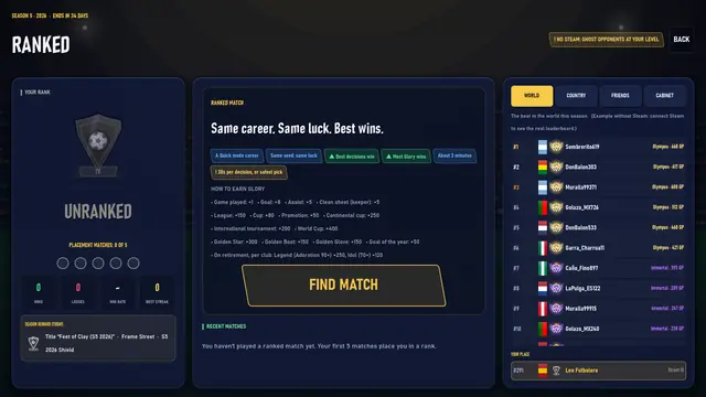 Ranked mode with tiers and a world leaderboard