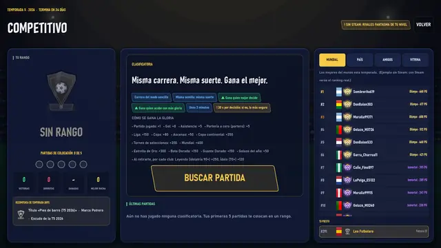 Modo competitivo con rangos y clasificación mundial
